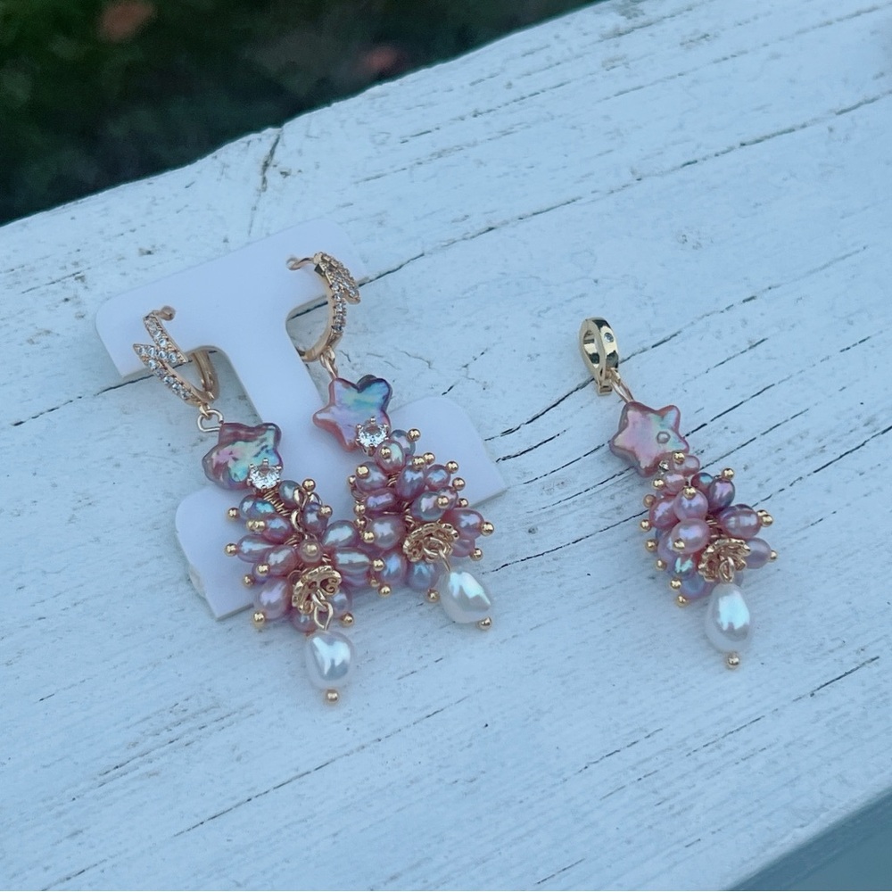 X’mas 03 Handmade Freshwater Baroque Pearl X’mas Tree Earrings and Pendant Set - Picture 7 of 8